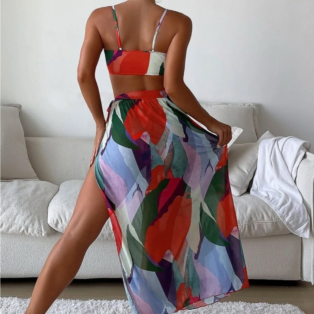 Colorful Abstract Print Bikini 3 pc Set - Picture 2 of 6